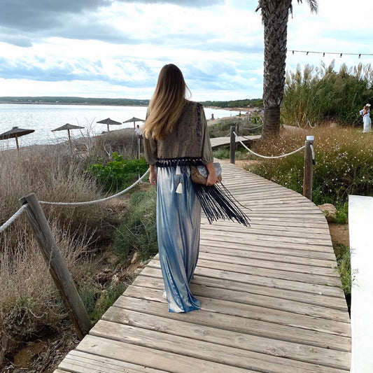 Special Shine Blue Long Pompom Dress