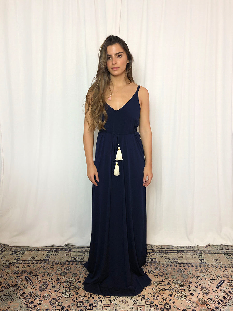 Navy Long Pompom Dress 50