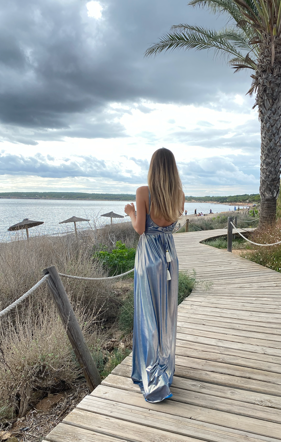 Special Shine Blue Long Pompom Dress